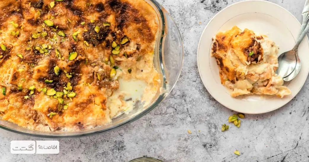 ام علی یکی از دسر های معروف عربی سرو شده در تور کشتی لوتوس دبی | خرید تور کشتی لوتوس دبی