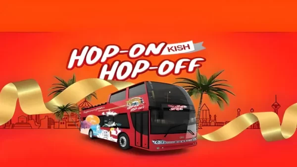 تصویری از اتوبوس گردشگری کیش؛ گشت با اتوبوس های روباز هاپ آن هاپ آف